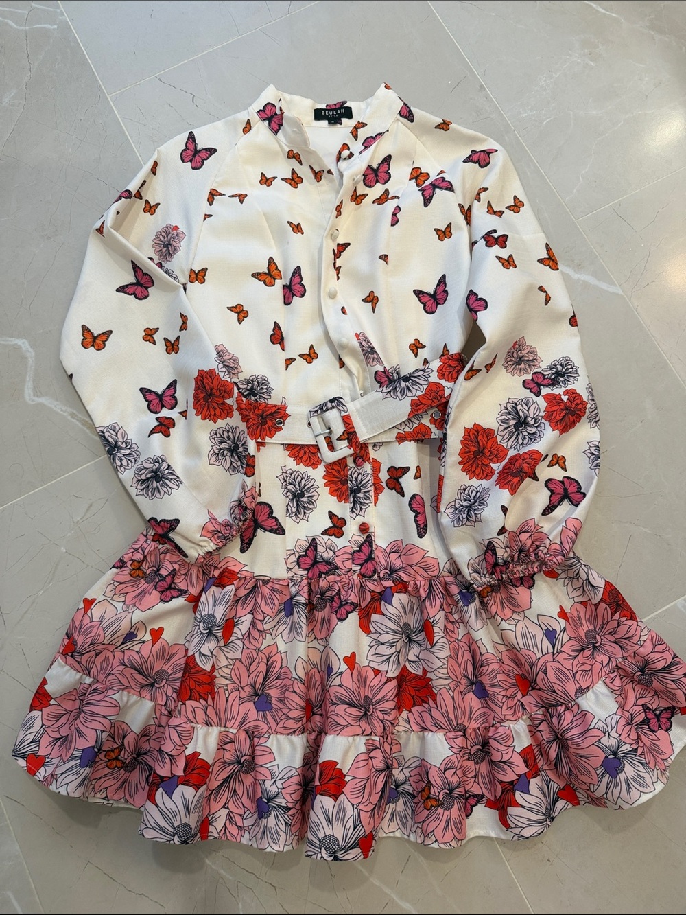 Beulah butterfly belted mini dress